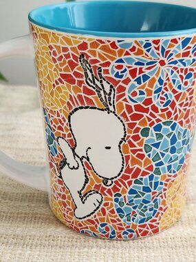 Snoopy Mosaic Colorful Mug Gibson Overseas Peanuts Stained Cup 14 Oz